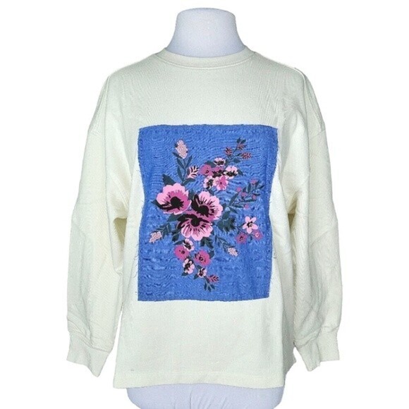 BP Ivory Floral Graphic Oversized Crewneck Sweater Size S NWT - Picture 2 of 12